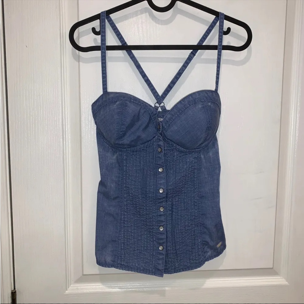 Guess Blue Denim Bustier Tank Top